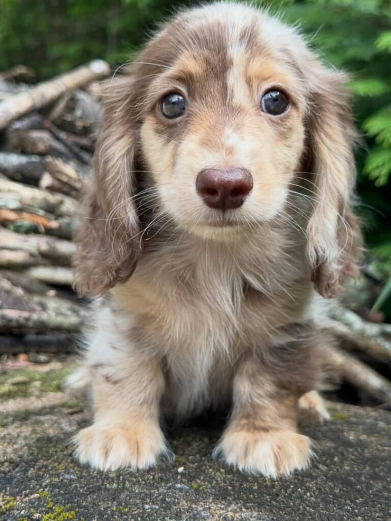 Tim the Cream and chocolate dapple Dachshund puppy