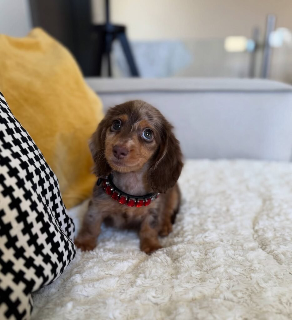 Sam the Chocolate and tan Dachshund puppy